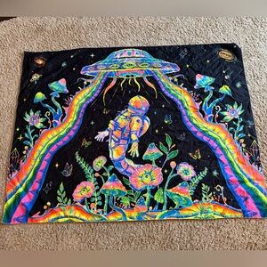 Blacklight Vibrant Astronaut and UFO Wall Tapestry